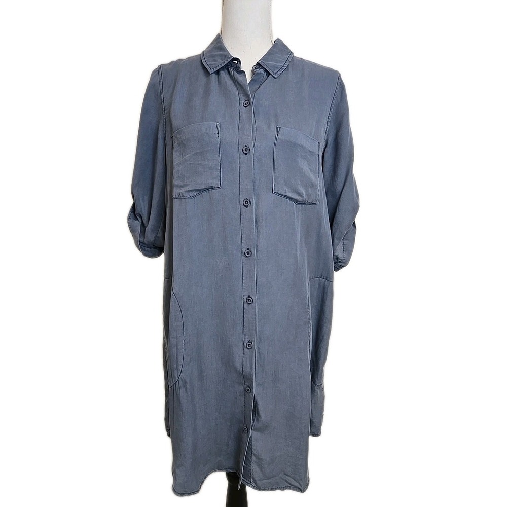 Cloth &‎ Stone Slate Blue Tencel Button Down Shirt Dress Womens Size S